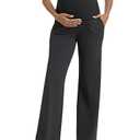 Foucome Maternity Pants for Work Wide Leg Stretchy Dress Pants Pregnancy Business Casual Trousers with Pockets Black, M