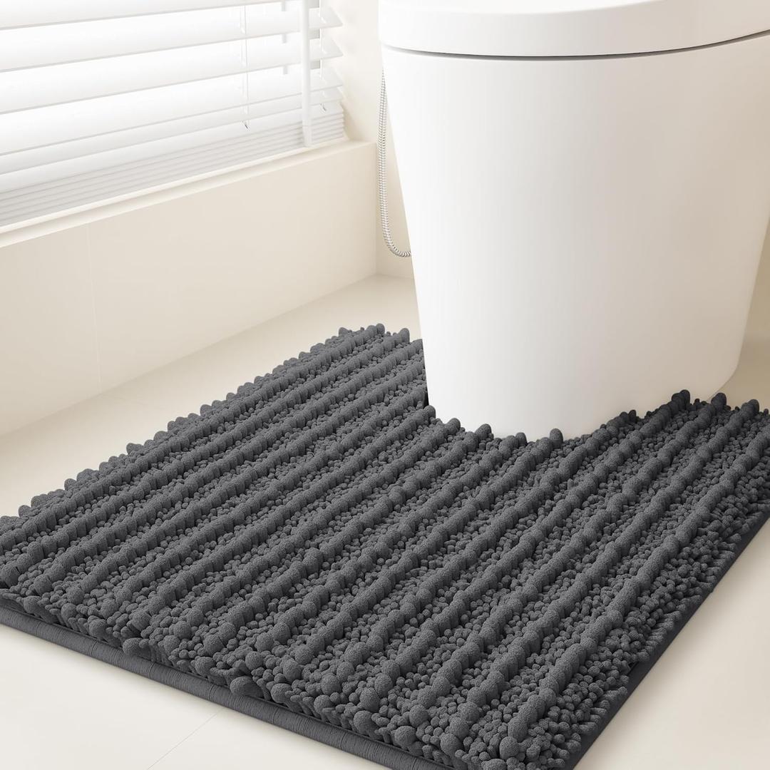 ACCUMTEK Upgrade Luxury Grey Toilet Bathroom Rug Mat 24" x 20" Contour Rug, Ultra Soft Thick Absorbent Bath Mats, Non Slip Chenille Toilet Mat for Bathroom, Bedroom, Kitchen, Shower, Tub, Charcoal (1'8" x 2' (Rectangular), Dark Gray)