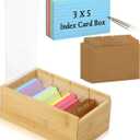 3"x5" Wood Index Card Holder with Dividers Bamboo Index Card Organizer Box Index Card Storage Case Card Catalog Box 4 Compartments for 300 Cards File Note Flash Card Holders 5.9"W x 10"D x 4"H