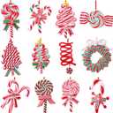 JOIEDOMI 12 Pcs Christmas Candy Cane Ornament with Wreaths, Lollipop, Christmas Trees and Candy Canes Designs Ornaments for Xmas Tree Decoration, Polymer Clay Ornaments for Party Favor