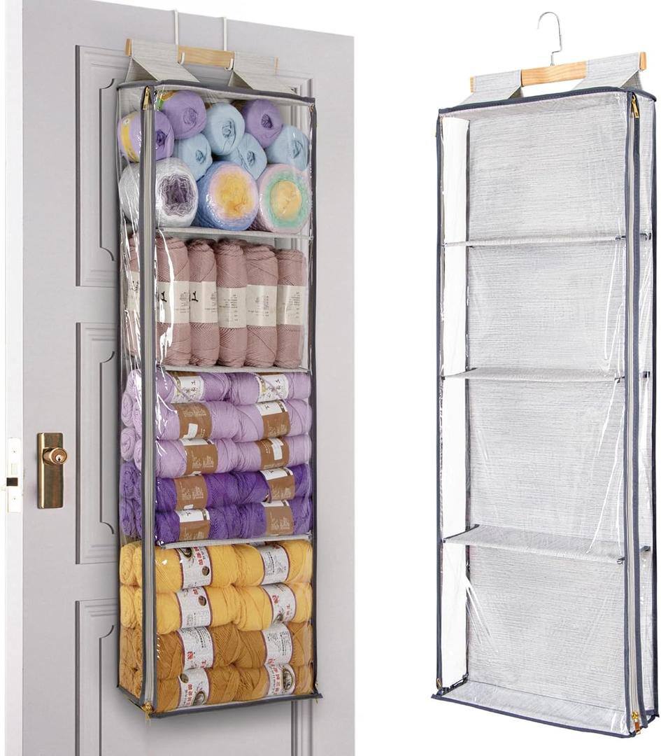 Clear Handbag Storage Organizer Dust Cover Bags-Over The Door Handbag Storage Organizer with Zippers 4 Grids Vesiable Fully Enclosed Purse Organizer for Closet (Clear Grey)