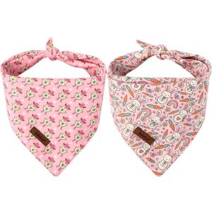 Easter Dog Bandanas 2 Pack, Pink Bunny & Chick Pattern Easter Dog Scarf Bib for Boy and Girl, Cute Holiday Bandana for Medium and Large Dogs