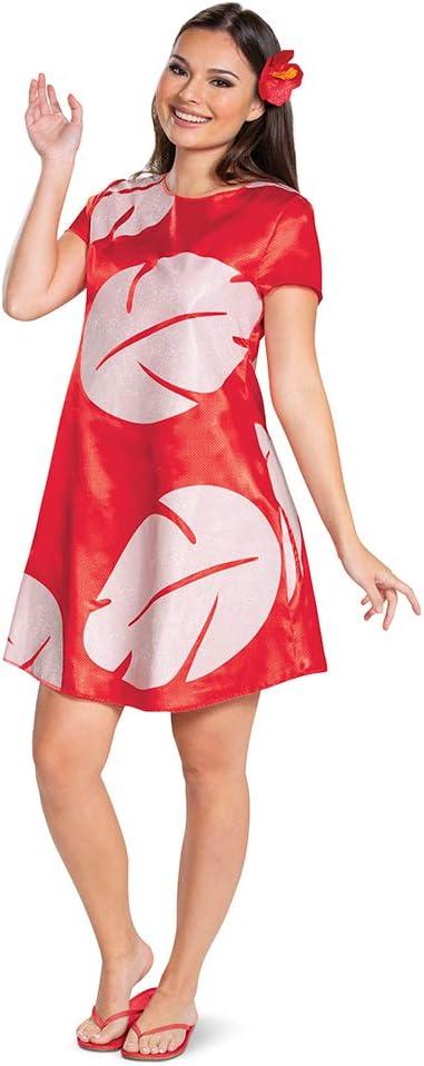 Disguise womens Lilo Costume for Women, Official Adult Lilo and Stitch Costume Dress and Flower Hairclip (Red, S)