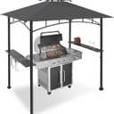 FAB BASED 5x8 Grill Gazebo, All-Weather Steel Construction, Double Tiered & Resistance Canopy Roof, Metal Serving Shelves, 2 LED and Bottle Opener for Patio, Backyard, BBQ (Dark Gray)