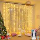 Honche 300Led Fairy Curtain String Lights 10x10ft with Remote Window Lights for Bedroom Wedding Party Festive Season Propose Christmas Decoration(Warm White)