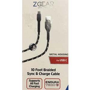 ZGEAR Metal Housing For USB C 10 Foot Braided Sync & Change Cable
