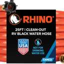 Camco Rhino 25-Ft Clean-Out Camper/RV Black Water Hose - Features a Heavy-Duty PVC Design & Bright Orange Color - Clean-Out Camper Black Water, Grey Water or Tote Tanks - 5/8 Inside Diameter (22990)