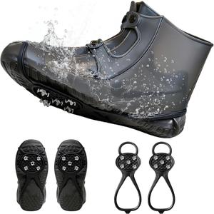 2 Pack Waterproof Shoe Covers with Ice Grips, Reusable Snow Spikes for Shoes & Boots, Anti-Slip Traction Cleats for Rain, Snow & Mud, Universal Fit for Hiking & Winter Safety (BLACK, M)