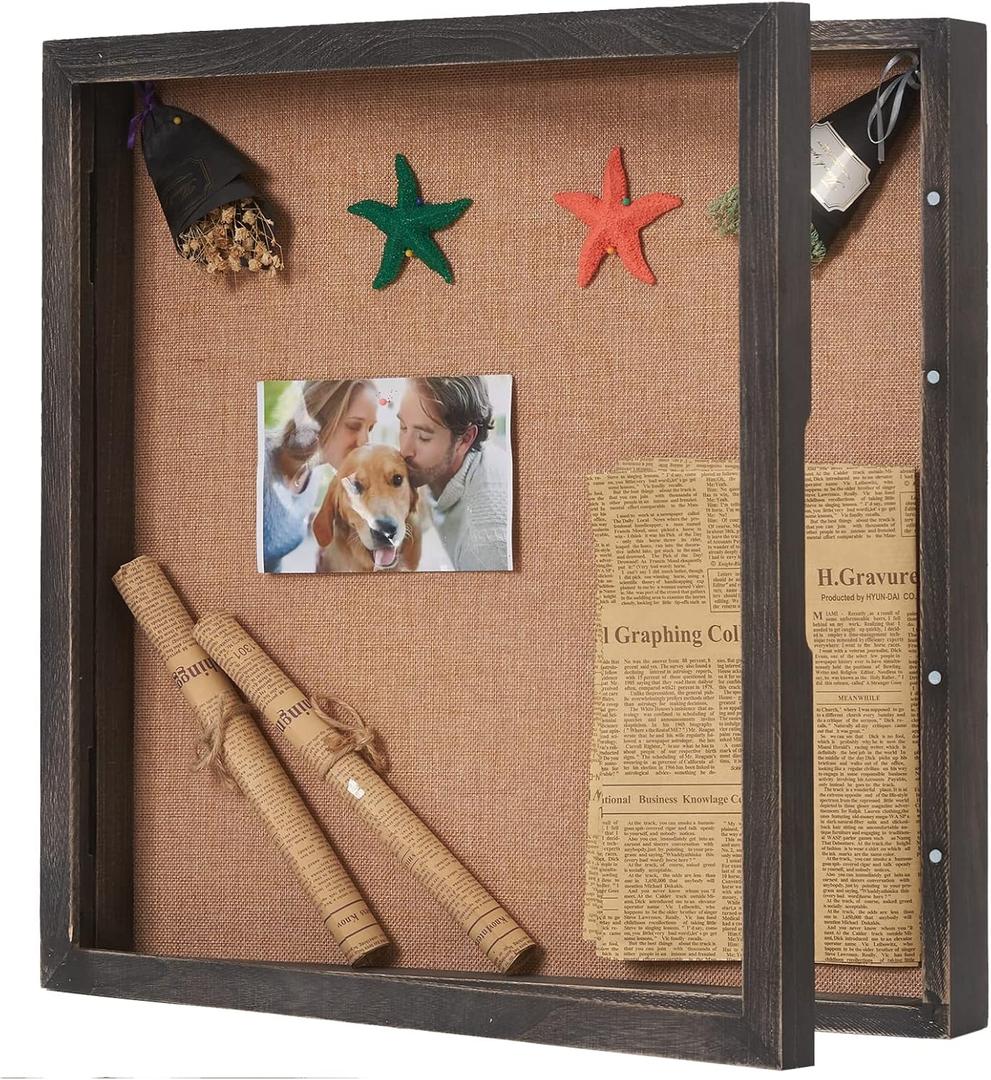 Extra Large Shadow Box 20x20, Square Shadow Boxes Display Cases with Hinged Door, Big Memorial Display Box for Weddings Bouquet Flowers Jersey - Weathered Black