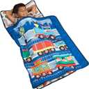 EVERYDAY KIDS Toddler Nap Mat with Removable Pillow -Choo Choo Train- Carry Handle with Fastening Straps Closure, Rollup Design, Soft Microfiber for Preschool, Daycare, Sleeping Bag - Ages 2-6 Years