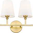 Bathroom Light Fixtures, 4 Light Brushed Gold Vanity Lights with Flared White Fabric Shade, 28 Inch Wall Sconce, Modern Sconces Wall Lighting for Hallway Bedroom, VL837-BG-4