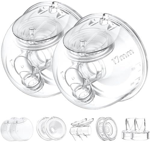 Two Full Milk Collector Cup Sets with 17mm Flange Compatible with Momcozy S12 Pro/S9 Pro Breast Pump, NOT for S9/S12, Replacement Pump Parts with Duckbill Valve, Flange, Diaphragm, Linker, Collector