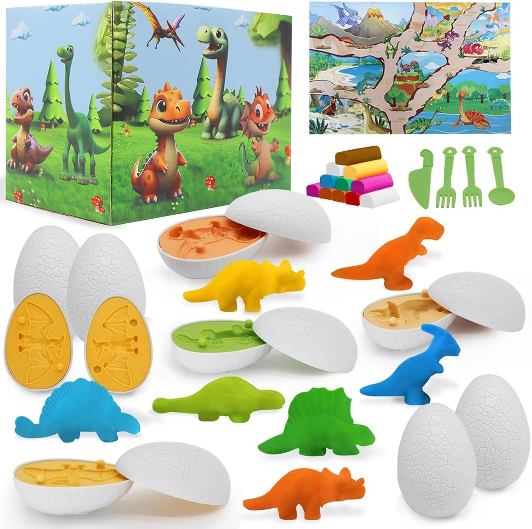 27 Pcs Playdough Dinosaur Eggs Sets,Dinosaur Playdough Set for Kids 3-14 Year Old, Easter Dino for Children's Day,Easter,New Year,Birthday Gifts Toy Sets