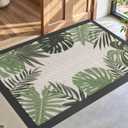 DEXI Front Door Mat Outside Entrance, Summer Tropical Leaves Plant Doormat, Non Slip Dirt Resist Heavy Duty Entry Mats for Entryway, 32x48, Olive Green