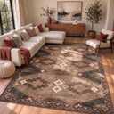 8x10 Washable Area Rug for Living Room Non Slip Modern Geometric Large Bedroom Rugs Stain Resistant Mid Century Dining Room Throw Carpet Soft Boho Tribe Area Rugs for Nursery Home Office, Brown
