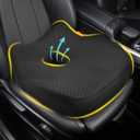 Car Seat Cushion, Ergonomic Memory Foam Car Cushion for Sciatica Pain Relief, Larger Driving Seat Pillow for Short Drivers on Long Drives - Butt Pillow for Truck, Office, Wheelchair - Classic Black