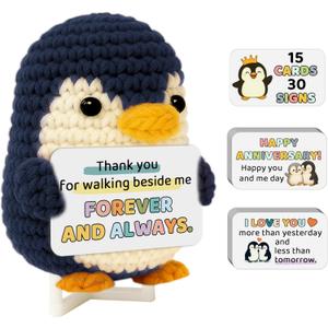 Love Romantic Gifts for Him Her Boyfriend Girlfriend, Crochet Penguin Anniversary Birthday Present for Women Men, Christmas Valentines Gift for Couples Wife Husband (Blue Love Penguin)