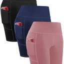 Sunvalix 3 Pack High Waisted Biker Shorts with Pockets for Women Tummy Control 8" Spandex Yoga Workout Shorts for Gym Running Bl+Na+Da Small Size S