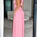 Womens Sexy Halter Deep V Neck High Side Split Long Maxi Dress | Sleeveless Backless Ruched Waist Long Dresses, X-Large, Pink