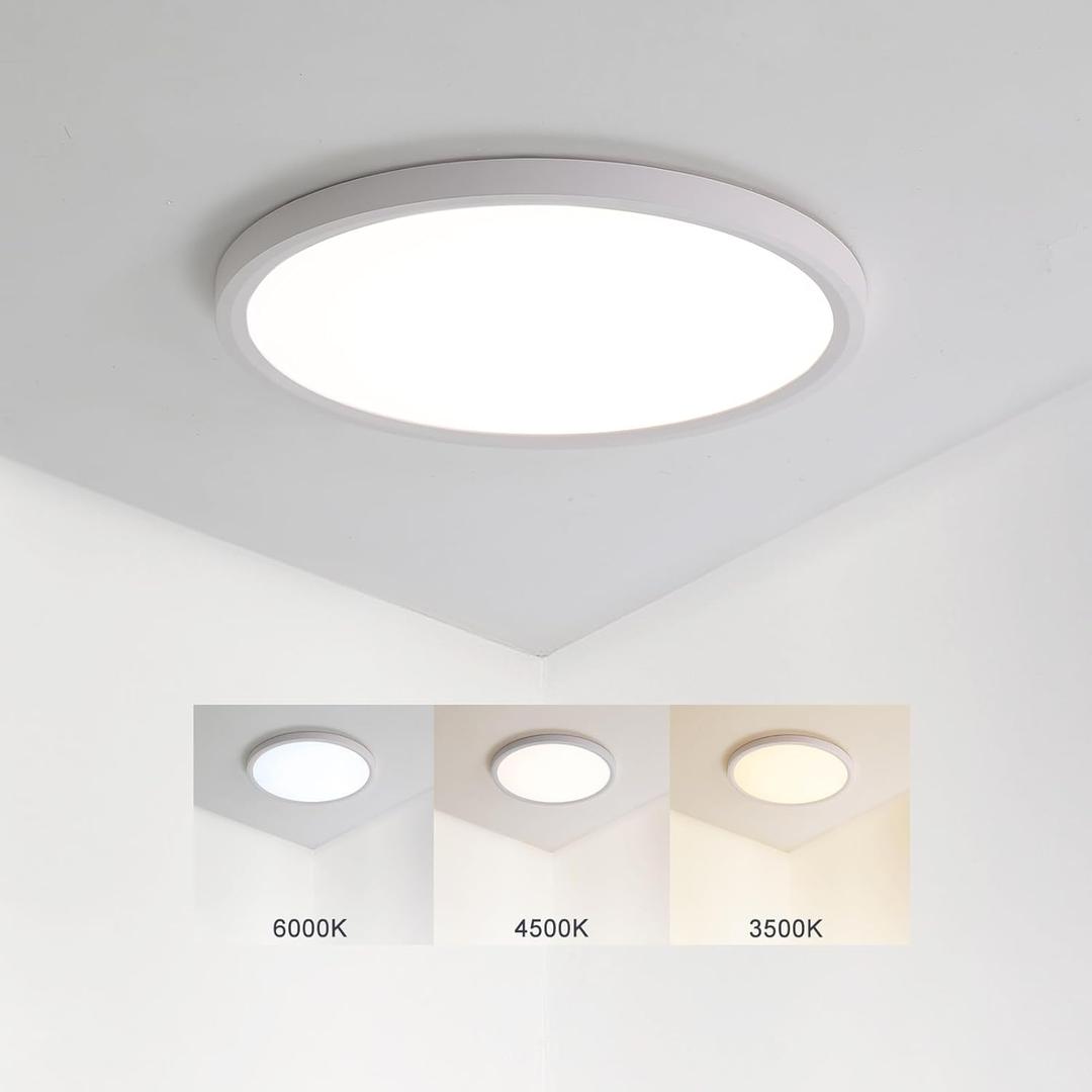 9 Inch LED Flush Mount Ceiling Light Fixture, 3500K/4500K/6000K Wall Switch Adjustable Ceiling Light,1800LM Ultra Thin Round White Lamp,18W Ceiling Lamp for Bedroom Kitchen Bathroom Living Room (White-9)