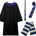 Kitimi Wizard Costume Cosplay Set, Wizard Cloak Robe for Adults Teens, Wizarding Halloween Costume Accessories for Party (Large, Blue)