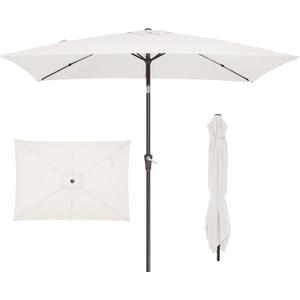 JEAREY 6.5x10 ft Rectangular Patio Umbrellas Rectangle Outdoor Umbrella with Push Button Tilt and Crank, Market Table Umbrella 6 Sturdy Ribs UV Protection for Poolside Garden Backyard Deck, Cream White