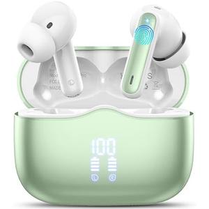 Wireless Earbud, Bluetooth 5.3 Headphones Deep Bass with 4 HD Mics, Wireless Headphones in Ear 40H Playtime, Bluetooth Earphones with Light Weight, IP7 Waterproof Ear Buds for Android IOS, Green