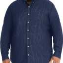 Van Heusen Men's Big and Tall Long-Sleeve Traveler No-Iron Button-Front Shirt (Large, Carbon Blue)