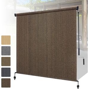 Shade&Beyond Outdoor Roller Shades with Splicing Design, 5' W x 8' H Cordless Patio Roll Up Blinds, Exterior Shade Cloth Roll for Porch, Gazebo, Pergola, Balcony, Mocha