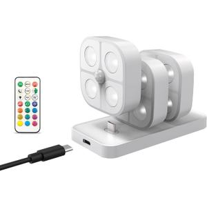 3 Pcs Wireless Step Light Rechargeable Puck Light with Charging Station, RGB Motion Sensor Disc Lights, LED Wardrobe Lights, for Cabinets, Wardrobes, Stairs, Bedside Ambient