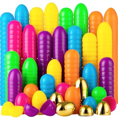 JOYIN 50PCS Plastic Easter Eggs, Empty 2.3" 44PCS Colorful with 6PCS Golden Eggs Bulk Fillable for Easter Hunt Party Favor Basket Stuffers Filler Classroom Prize Supplies Decor