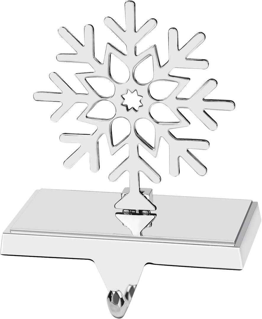 Snowflake Christmas Stocking Holder Detachable Snowflake Christmas Stocking Hanger Metal Hook Non - Slip for Fireplace Mantle Xmas Holiday Party Decorations (Silver)