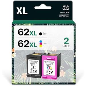 BKBKC Compatible 62XL Ink Cartridge Replacement for HP Envy 5540 5549 5640 5660 7640 OfficeJet Mobile 250 200 OfficeJet 5740 5741 8040, Black, Tri-color, 2-Pack