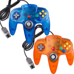 2 Packs N64 Controllers, Classic N64 Bit 64 Wired Joystick for Ultra N64 Video Game System N64 Console (Jungle Blue and Orange)