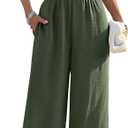 BB&KK Women's Summer Jumpsuit Dressy Short Sleeve V-Neck Smocked High Waist Wide Leg Pants One Piece Romper with Pockets (Medium, Army Green)