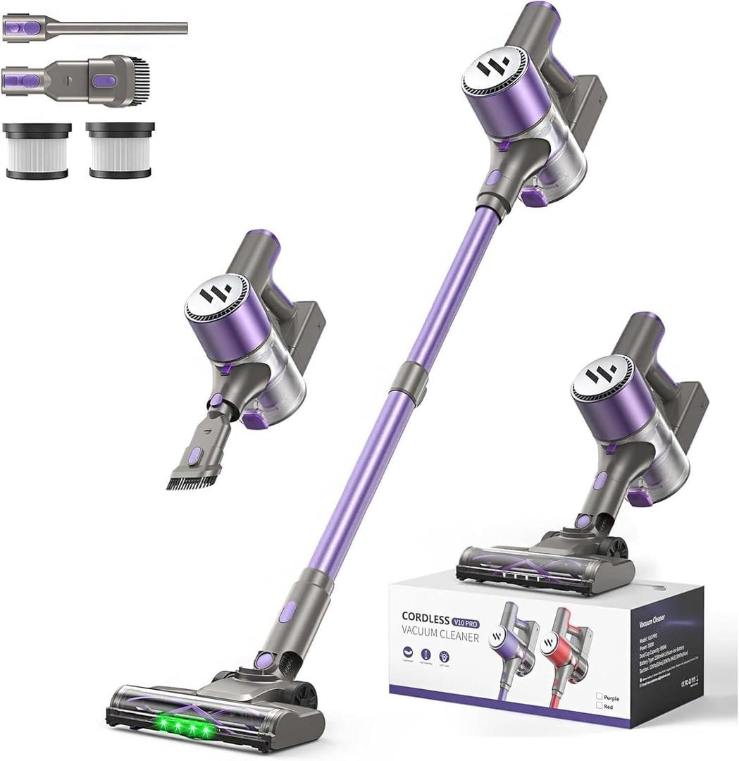 MBTTODF Cordless Vacuum Cleaner,Vacuum Cleaner for Home with Brushless Motor,Lightweight Stick Vacuum with Self-Standing and Touch Screen,Hardwood Floor Vacuum for Pet Hair,Carpets,Tile(Light Purple)