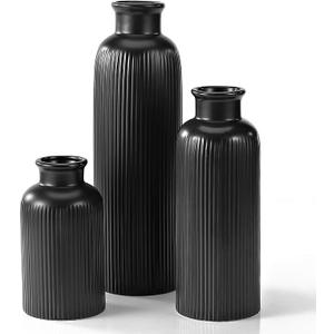 Small Black Ceramic Vase Set of 3, Boho Modern Black Flower Vase Room Decor, Farmhouse Decor, Vases for Your Kitchen, Bathroom, Bedroom, Living Room, Office&Shelf Centerpiece Table Decorations