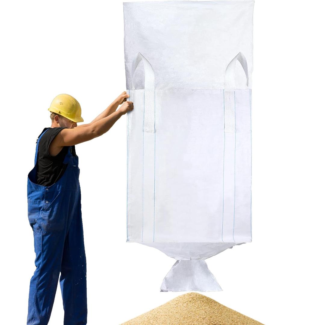 Hoolerry 1 Pcs FIBC Bag Bulk Sack Bulk Bag for Construction Dumpster Sand 1 Ton 3300lbs 35x35x43 in Heavy Duty Large Sand Sacks with Duffle Bottom and Handle for Industrial Transport