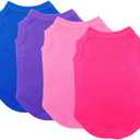 Chol&Vivi Plain Dog Shirt, 4pcs Blank Cotton Shirts Fit for Extra Small to Extra Large Size Dogs, Sleeveless Apparel Soft and Lightweight, Tank Top for All Breeds, Blue/Purple/Pink/Rose Red, Large (L (19" Chest))