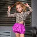 Girls Pleated Metallic Shorts Shiny Sparkle Ruffle Scooter Skater Dance Elastic Waist Rave Pants with Sunglasses for 6-13Y (Pink)
