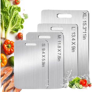4Pack Titanium Cutting Board Set  Pure Titanium Double-Sided Cutting Boards for Kitchen, Stainless Steel Chopping Boards for Meat, Vegetables, Fruits  Durable, Easy to Clean  4 Sizes