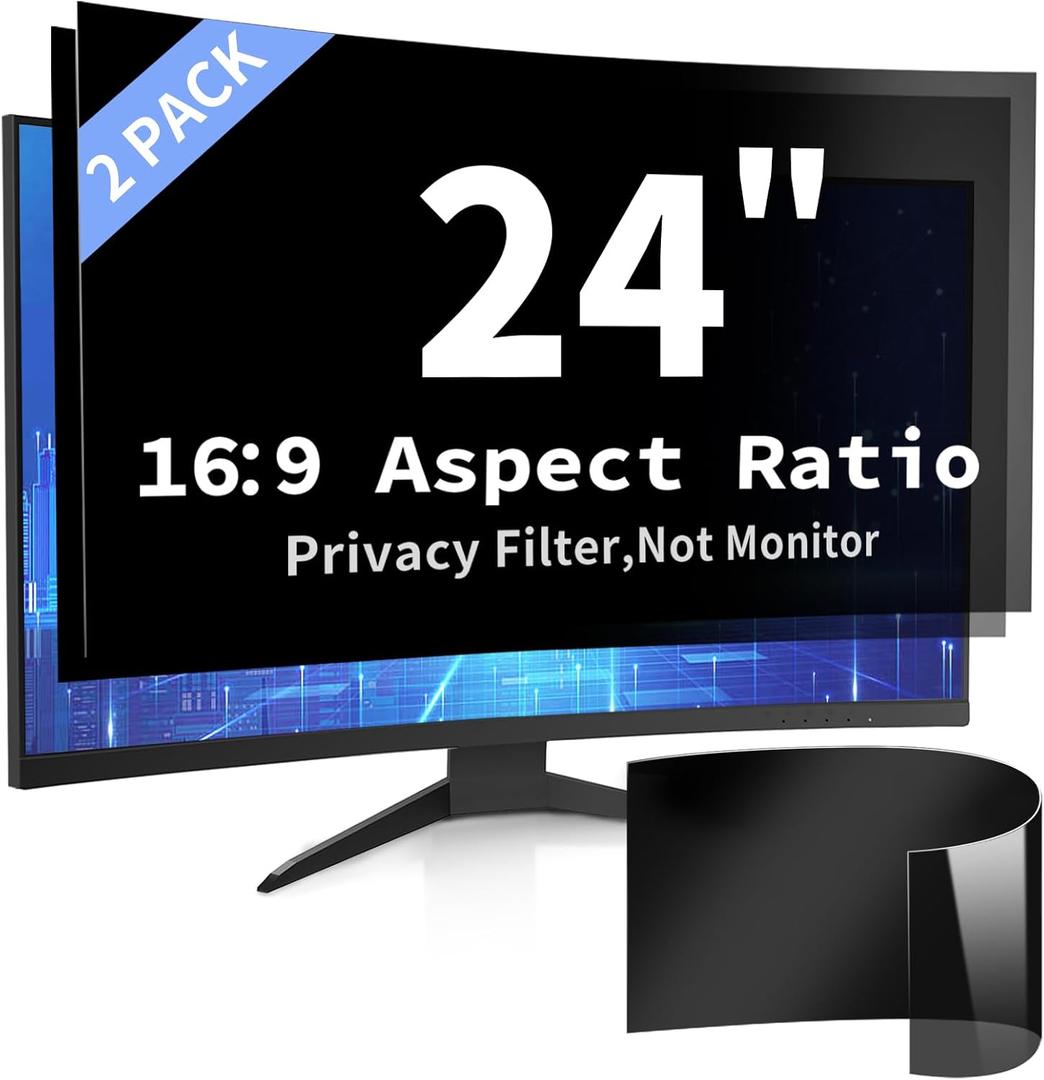 2 Pack- 24 Inch Curved Computer Privacy Screen Filter for 16:9 Widescreen Computer Monitor Computer Screen Protector Computer Screen Privacy Shield Anti Glare and Blue Light