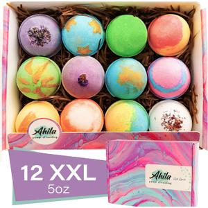 12 XXL Bubbly Organic Bath Bombs Gift Set for Women Men and Kids Designed in Canada Long Lasting Floaters Relaxing Aromatherapy Rich in Pure Essential Oils Healing Properties