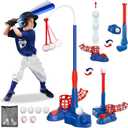 4 in 1 Baseball Ball Set for Kids, T Ball and Golf Set for Toddlers, with Pitching Machine/Adjustable Batting Tee/Baseball Bat/Golf Clubs/6 Balls, Gifts for Toddler Boys & Girls 6+