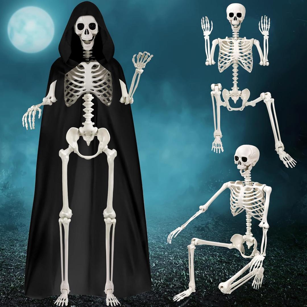 5.4Ft Halloween Life Size Skeleton Decoration, Posable Full Body Giant Human Skeleton Prop with Black Cloak Plastic Large Skeleton for Halloween Party Outdoor Indoor Yard Lawn Scary Decor 5.4Ft Halloween Life Size Skeleton Decoration, Posable Full Body Giant Human Skeleton Prop with Black Cloak Plastic Large Skeleton for Halloween Party Outdoor Indoor Yard Lawn Scary Decor