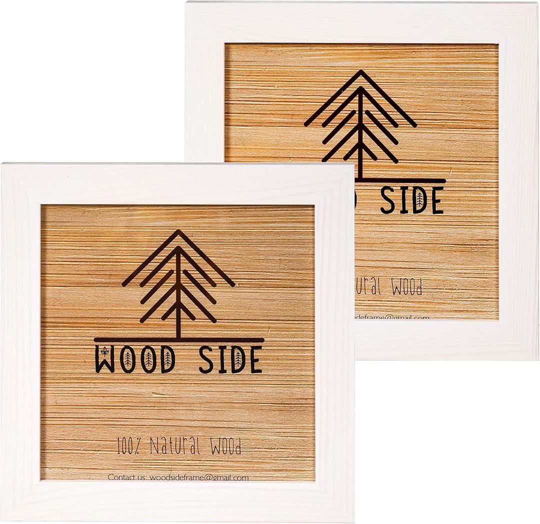 Rustic Wooden Square Picture Frames 8x8 - Set of 2-100% Natural Solid Eco Wood with Real Glass for Wall Mounting and Tabletop Photo Frame - White