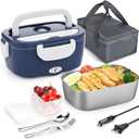 Carsolt Electric Lunch Box Food Heater - 3 in 1 Portable Leakproof Heated Lunch Box for Car/Home/Adults with 1.5L Removable 304 Stainless Steel Container, Max 80W, 12V/24V/110V (DarkBlue)