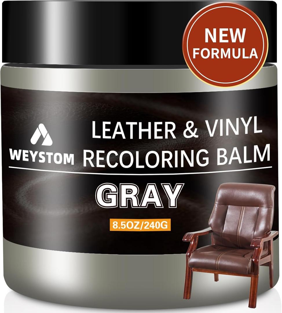WEYSTOM Leather Recoloring Balm & Repair Kit for Furniture - Dye, Renew & Restore Aged, Faded, Cracked, Peeling, Scuffed Surfaces(Grey) (8.5OZ, Gray)