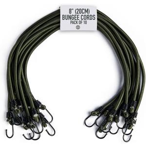 Pluvios - Heavy Duty Bungee Cords with Hooks - 10 Pack Choice of Sizes - Multi-Purpose Elastic Bungee Straps for Luggage, Roof Racks, Camping - Weatherproof & UV Resistant (8" (20cm))
