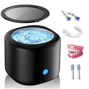 LEIYTFE Mini Ultrasonic Cleaner Denture Cleaner 180ML One-Button Start and 5 Min Timing,Household Portable Ultrasonic Cleaning Machine for Small Part Black